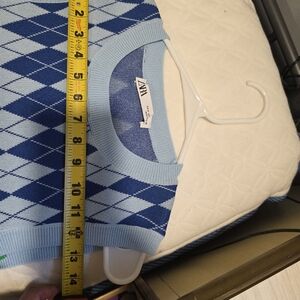 Zara Blue Argyle Sweater Vest